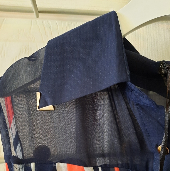 QED London Size L Button Down Sleeveless High-Low Striped Sheer Midi Dress NWT - Picture 5 of 10